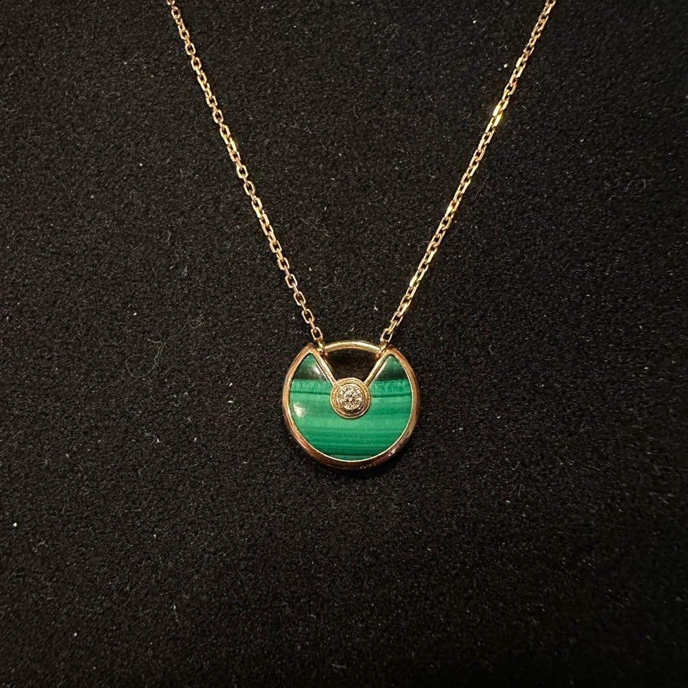 Cartier Amulette 18K Rose Gold Malachite Diamond